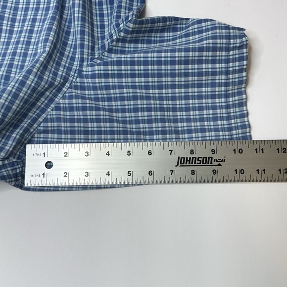 George Mens Shirt  Blue ‎ Plaid Short Sleeve Button Up Single Pocket - Picture 9 of 10